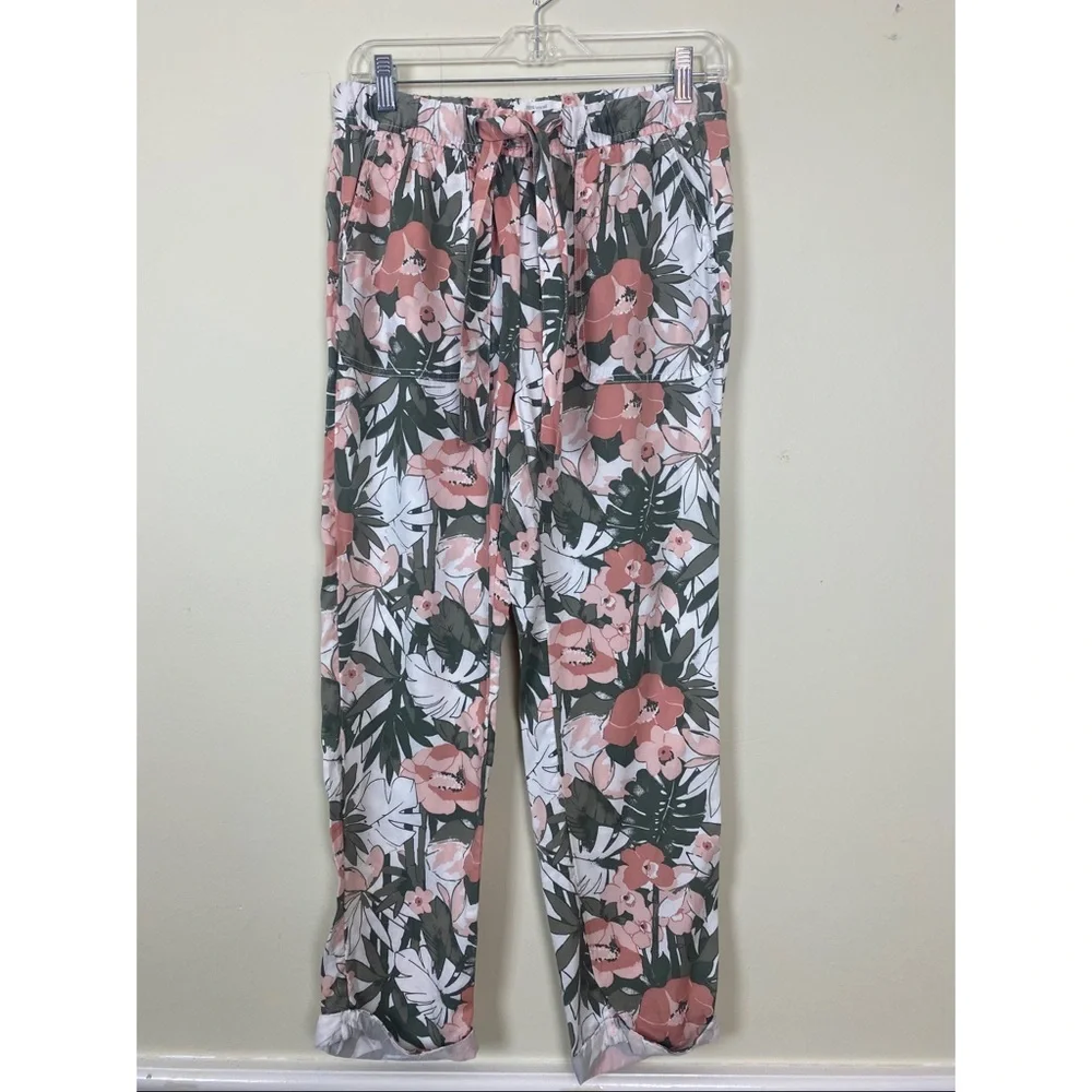 C&C California Floral Drawstring Pants Cuffed Leg Pockets Boho S - Picture 1 of 10